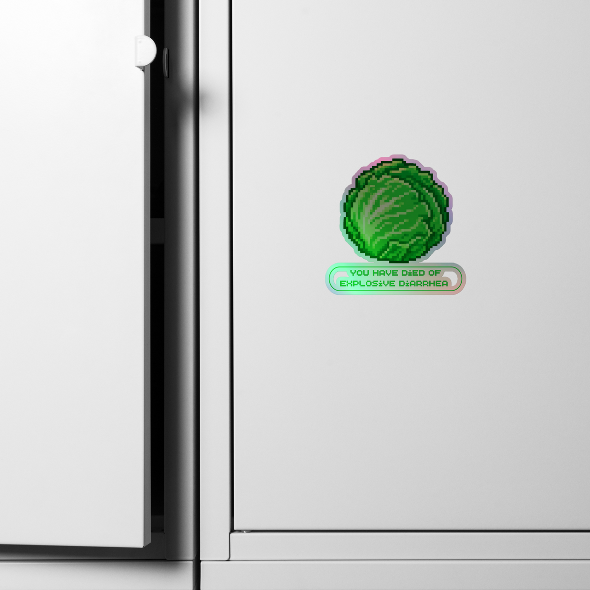Retro Produce Holographic Sticker, Funny Lettuce Game Style Decal, Dark Humor Sticker