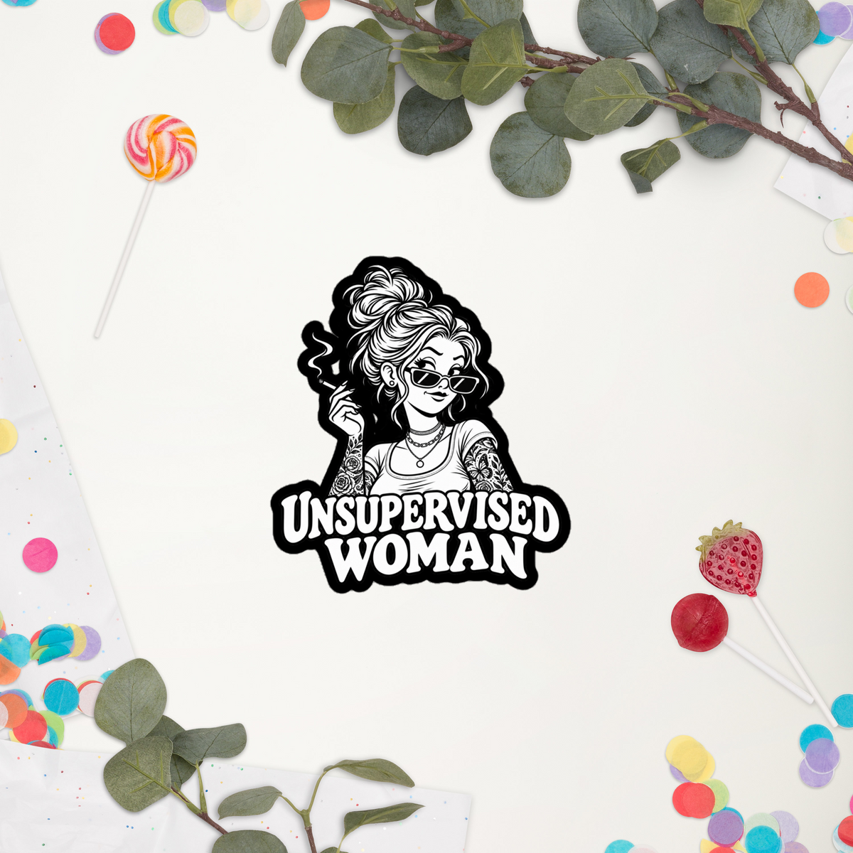 Unsupervised Woman Cigarette Funny Retro Vinyl Sticker
