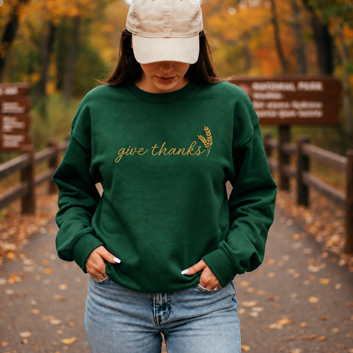 Give Thanks Embroidered Gildan® 18000 Thanksgiving Sweatshirt