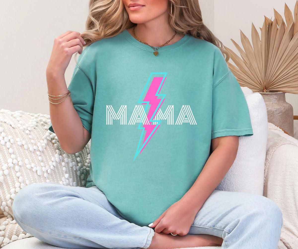 Retro Mama T-Shirt: 80s Lightning Bolt Design