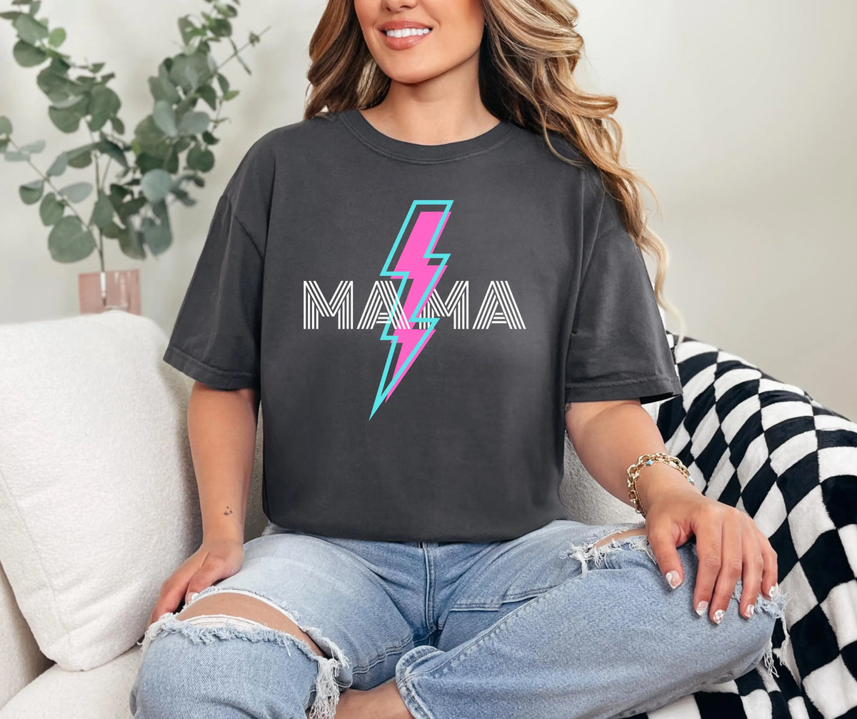 Retro Mama T-Shirt: 80s Lightning Bolt Design