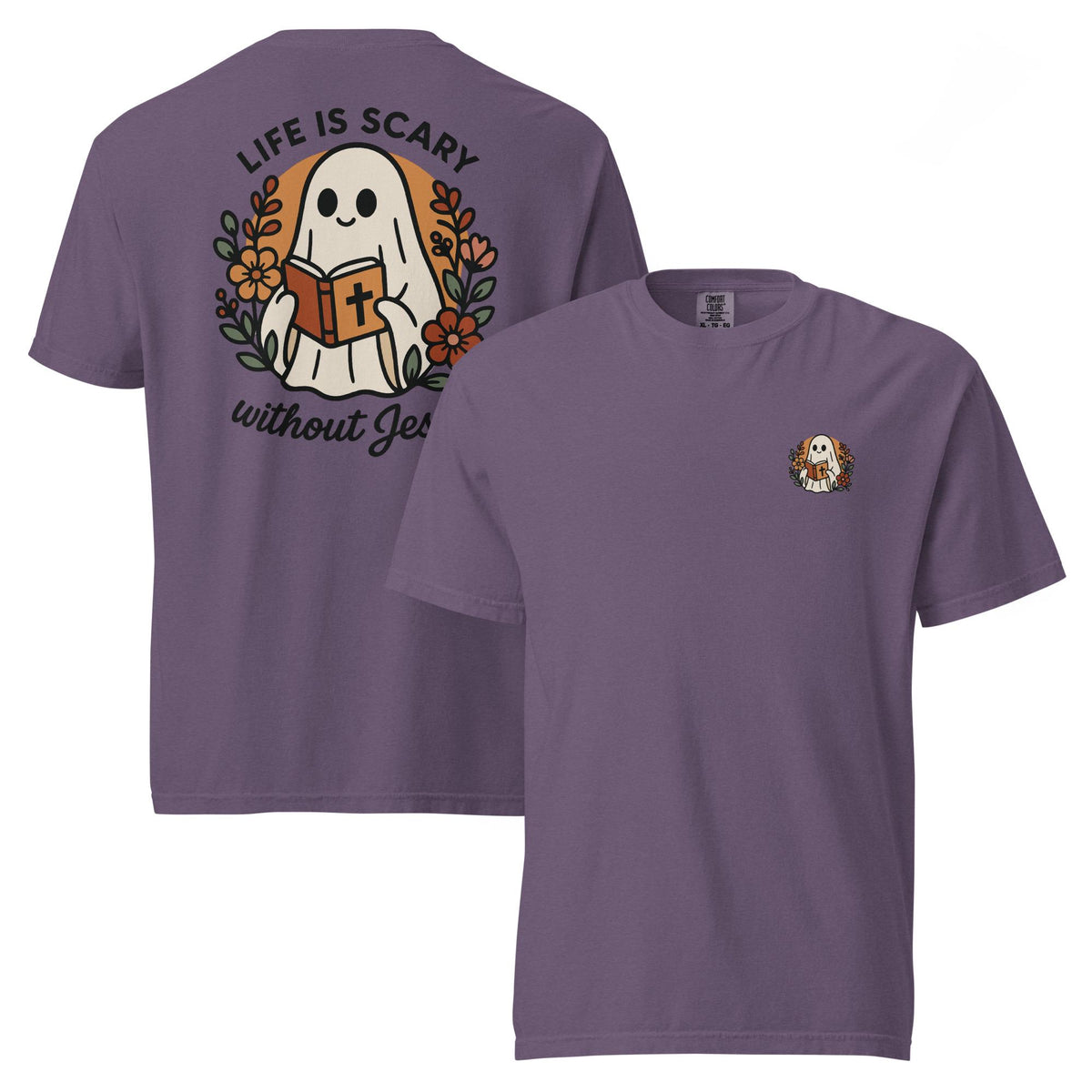 Christian Halloween Shirt: Ghost Reading Bible, Comfort Colors Tee