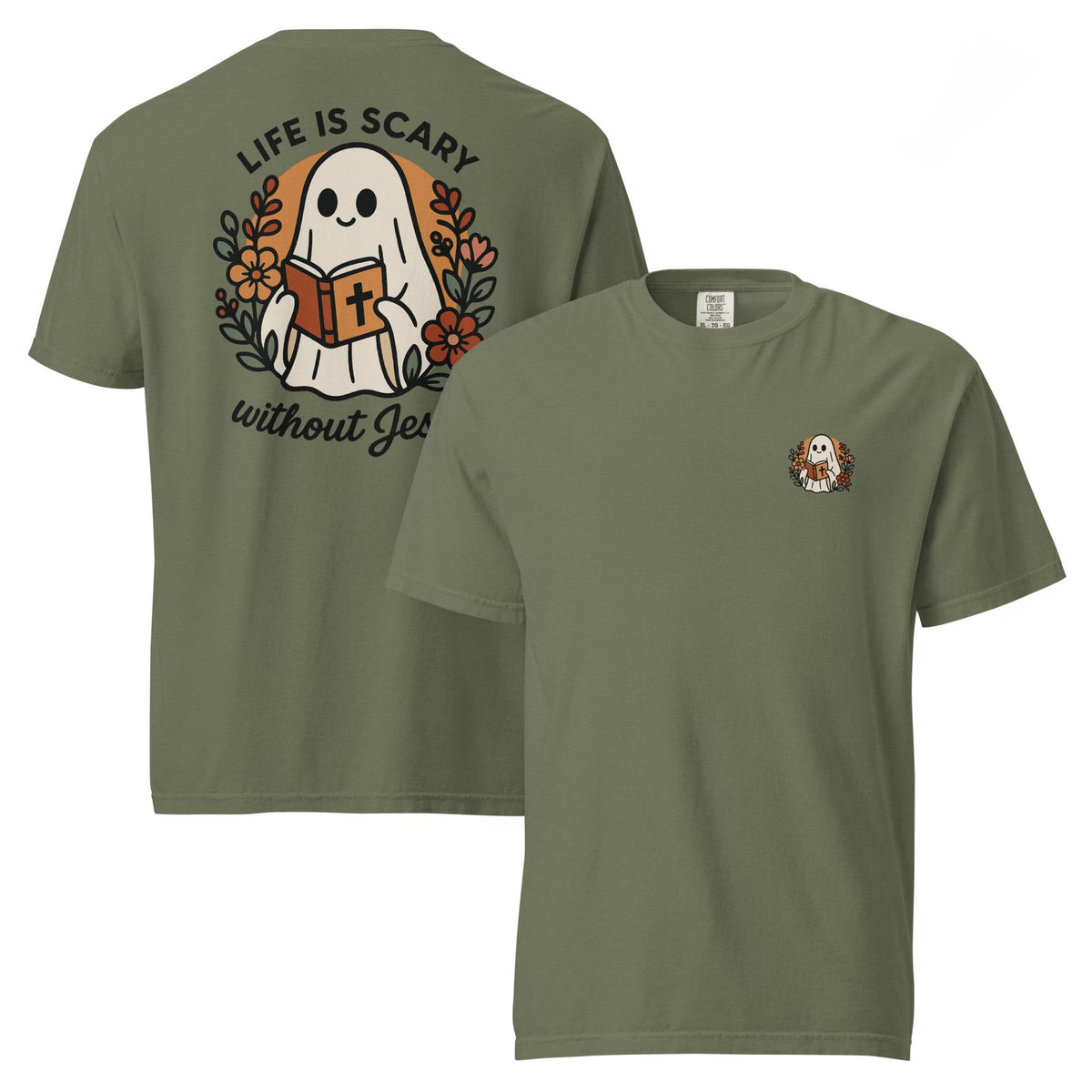 Christian Halloween Shirt: Ghost Reading Bible, Comfort Colors Tee