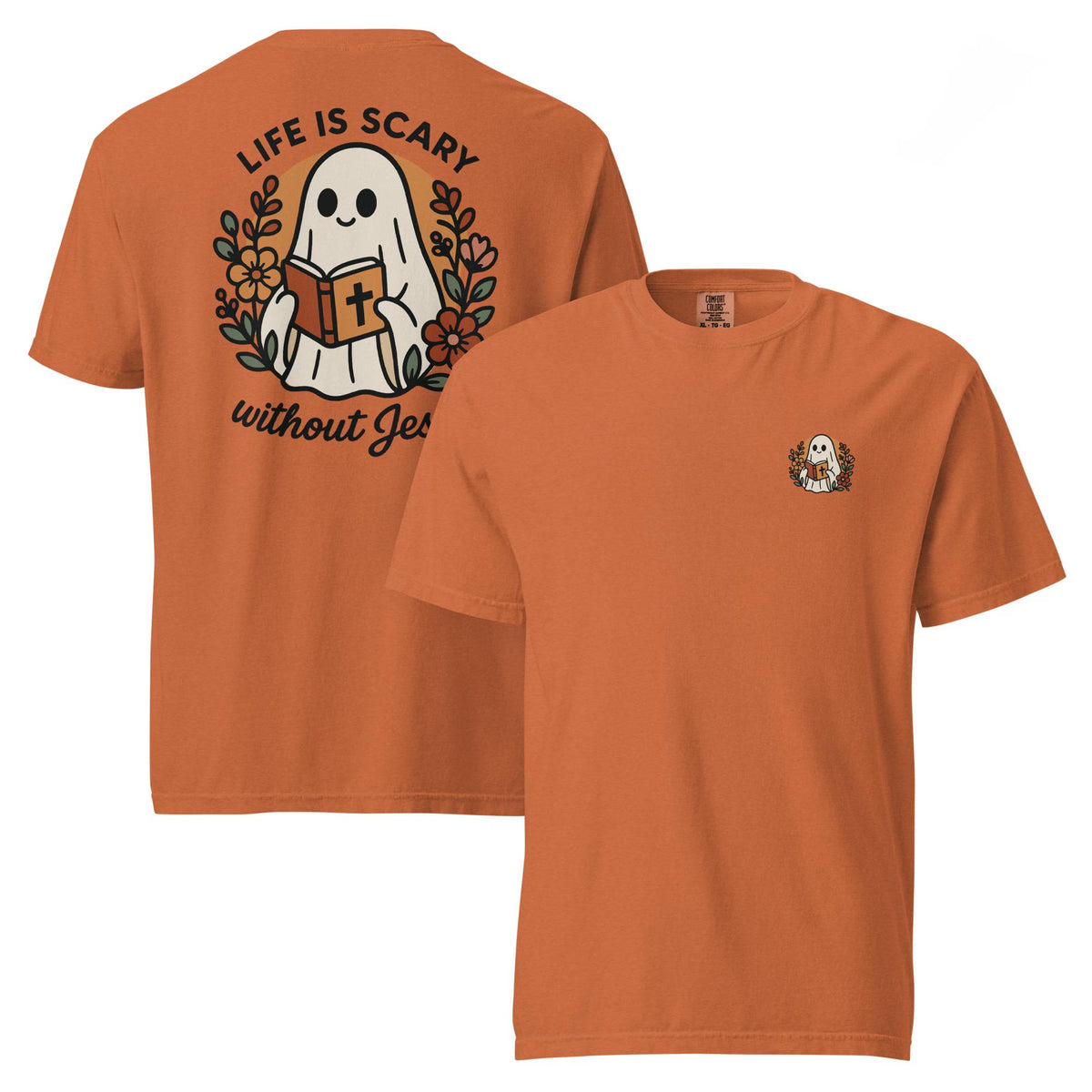 Christian Halloween Shirt: Ghost Reading Bible, Comfort Colors Tee