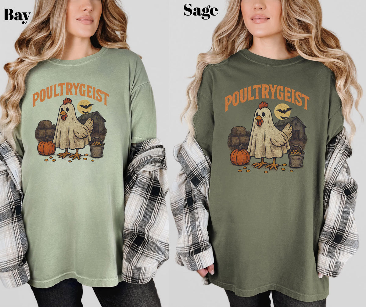Poultrygeist Comfort Colors® 1717 Halloween Shirt | Funny Chicken Ghost Tee | Spooky Farmhouse Fall T-Shirt