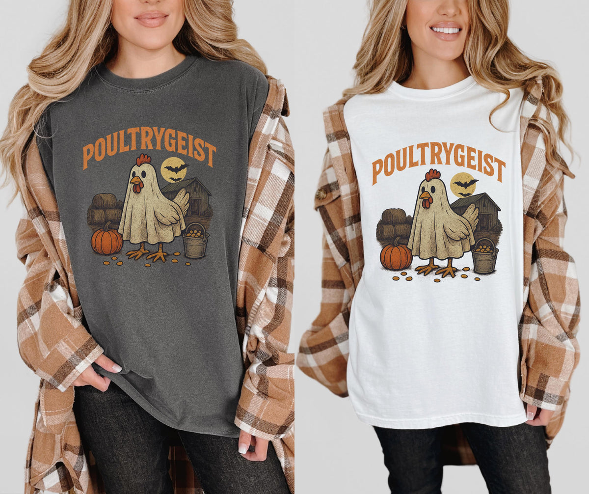 Poultrygeist Comfort Colors® 1717 Halloween Shirt | Funny Chicken Ghost Tee | Spooky Farmhouse Fall T-Shirt