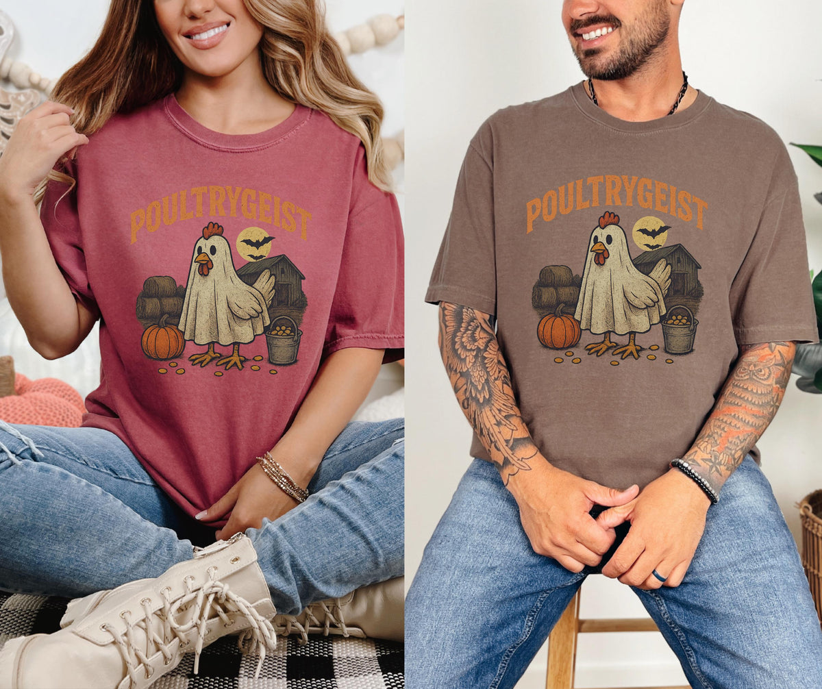 Poultrygeist Comfort Colors® 1717 Halloween Shirt | Funny Chicken Ghost Tee | Spooky Farmhouse Fall T-Shirt