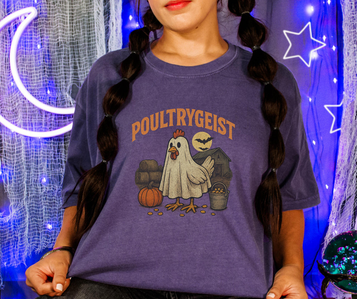 Poultrygeist Comfort Colors® 1717 Halloween Shirt | Funny Chicken Ghost Tee | Spooky Farmhouse Fall T-Shirt