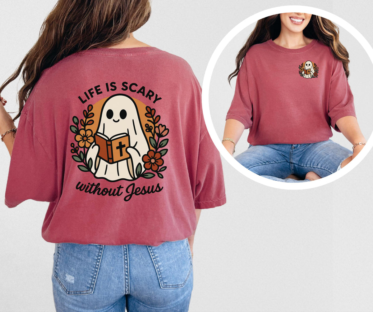 Christian Halloween Shirt: Ghost Reading Bible, Comfort Colors Tee