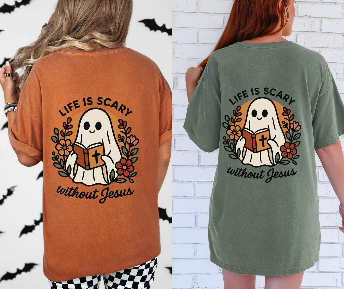 Christian Halloween Shirt: Ghost Reading Bible, Comfort Colors Tee