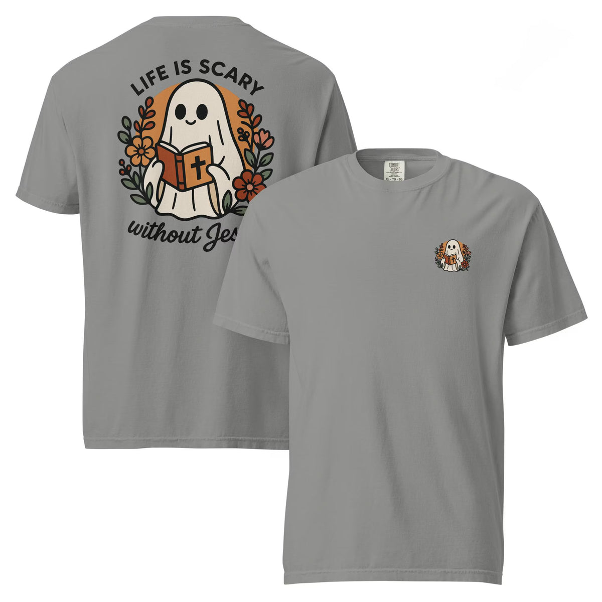 Christian Halloween Shirt: Ghost Reading Bible, Comfort Colors Tee