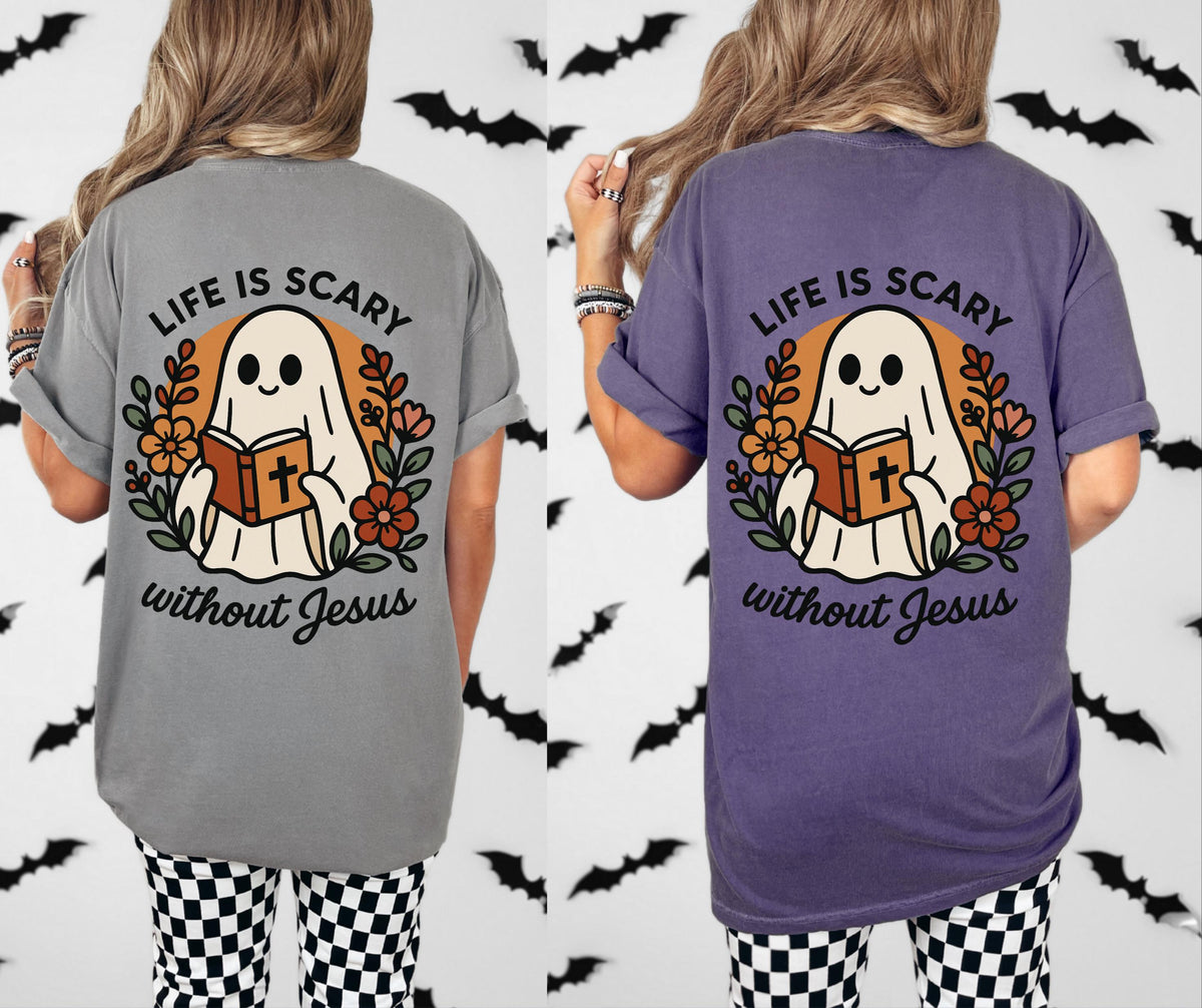 Christian Halloween Shirt: Ghost Reading Bible, Comfort Colors Tee