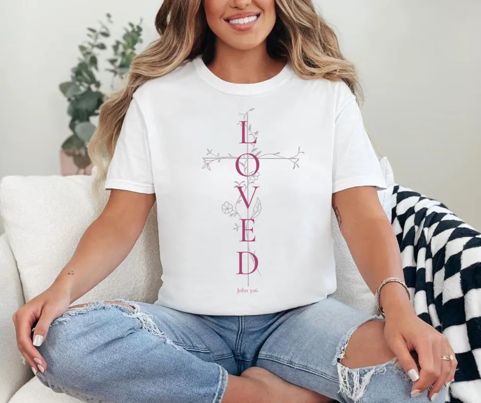 Loved John 3:16 Cross Comfort Colors® Christian Shirt