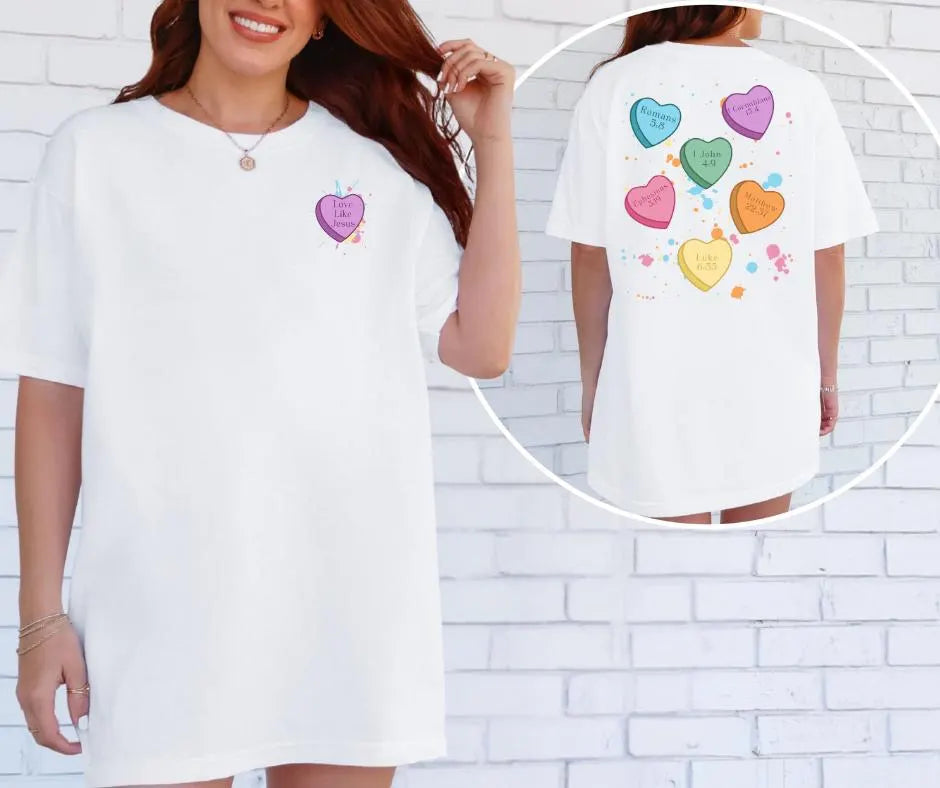 Love Like Jesus Candy Hearts Comfort Colors® Christian Shirt
