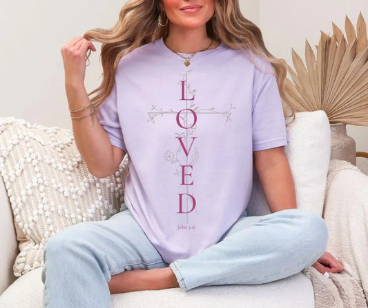 Loved John 3:16 Cross Comfort Colors® Christian Shirt