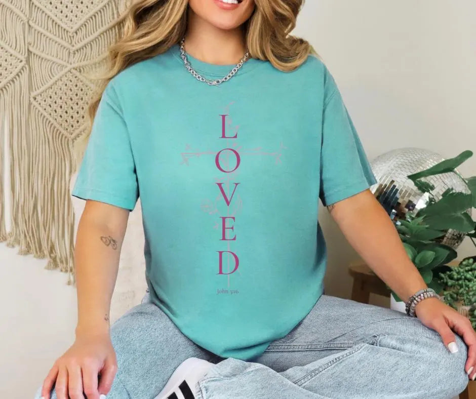 Loved John 3:16 Cross Comfort Colors® Christian Shirt
