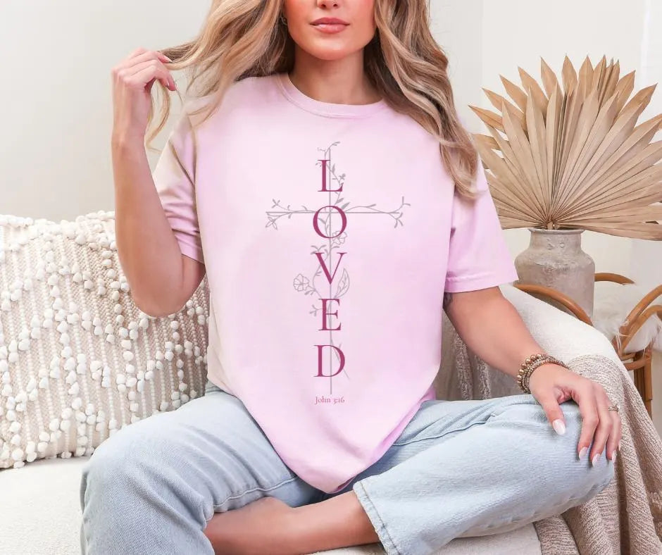Loved John 3:16 Cross Comfort Colors® Christian Shirt