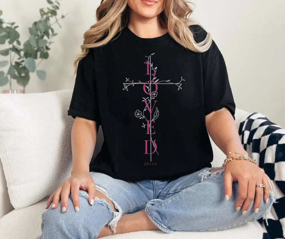 Loved John 3:16 Cross Comfort Colors® Christian Shirt