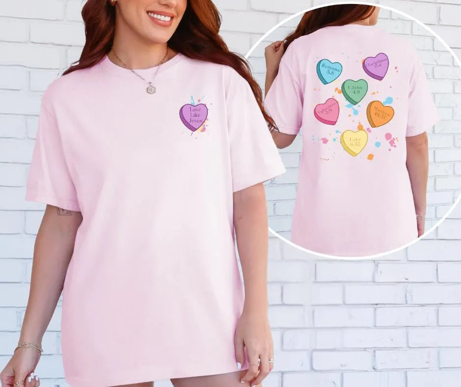 Love Like Jesus Candy Hearts Comfort Colors® Christian Shirt