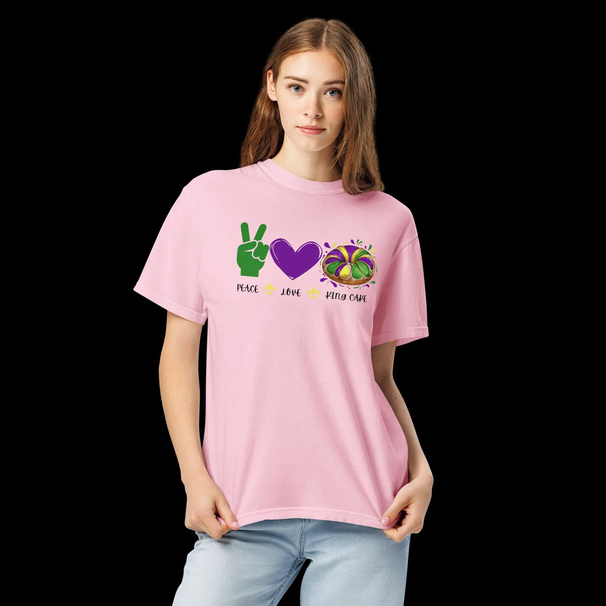 Peace Love King Cake Comfort Colors® Mardi Gras Shirt