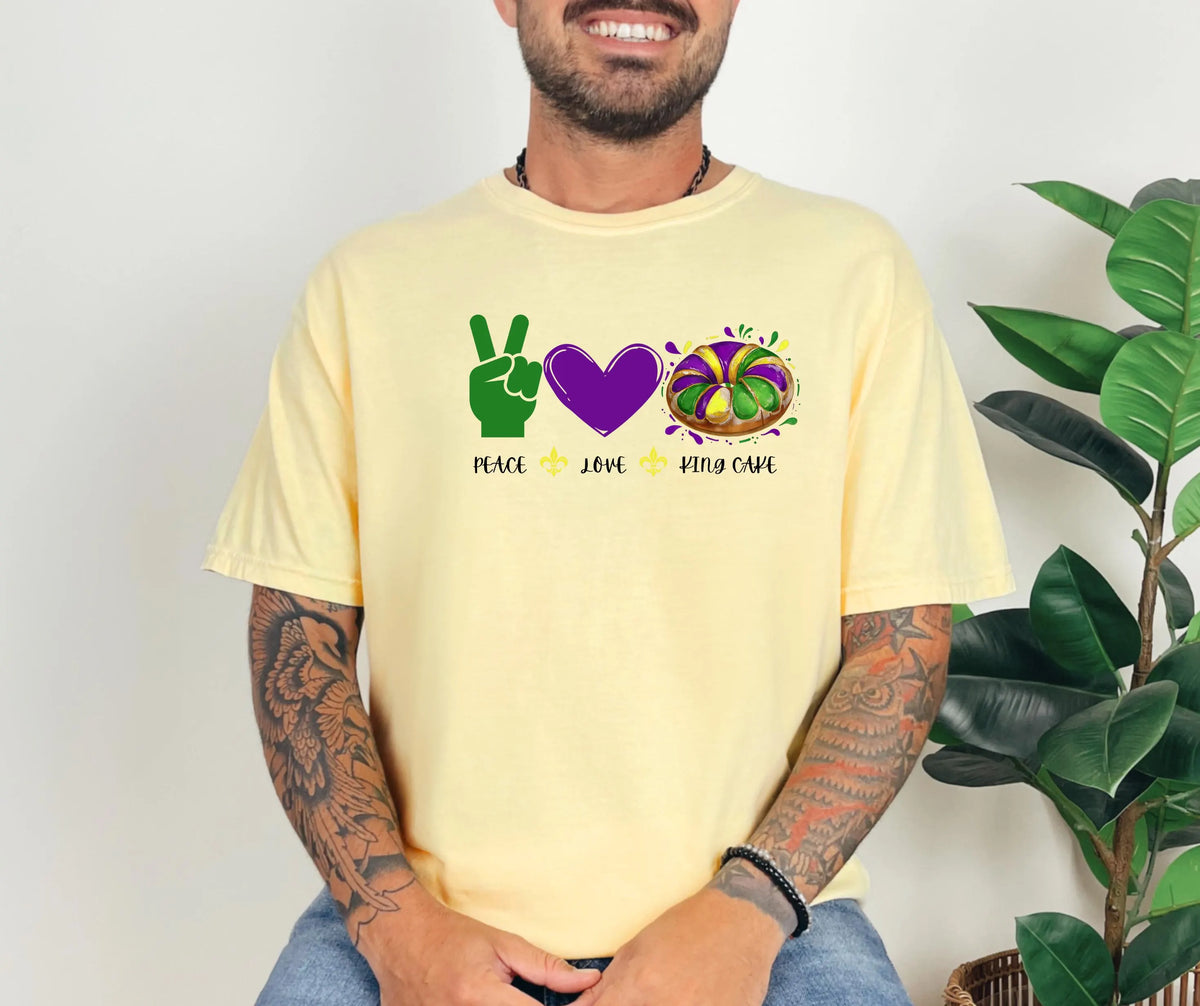 Peace Love King Cake Comfort Colors® Mardi Gras Shirt
