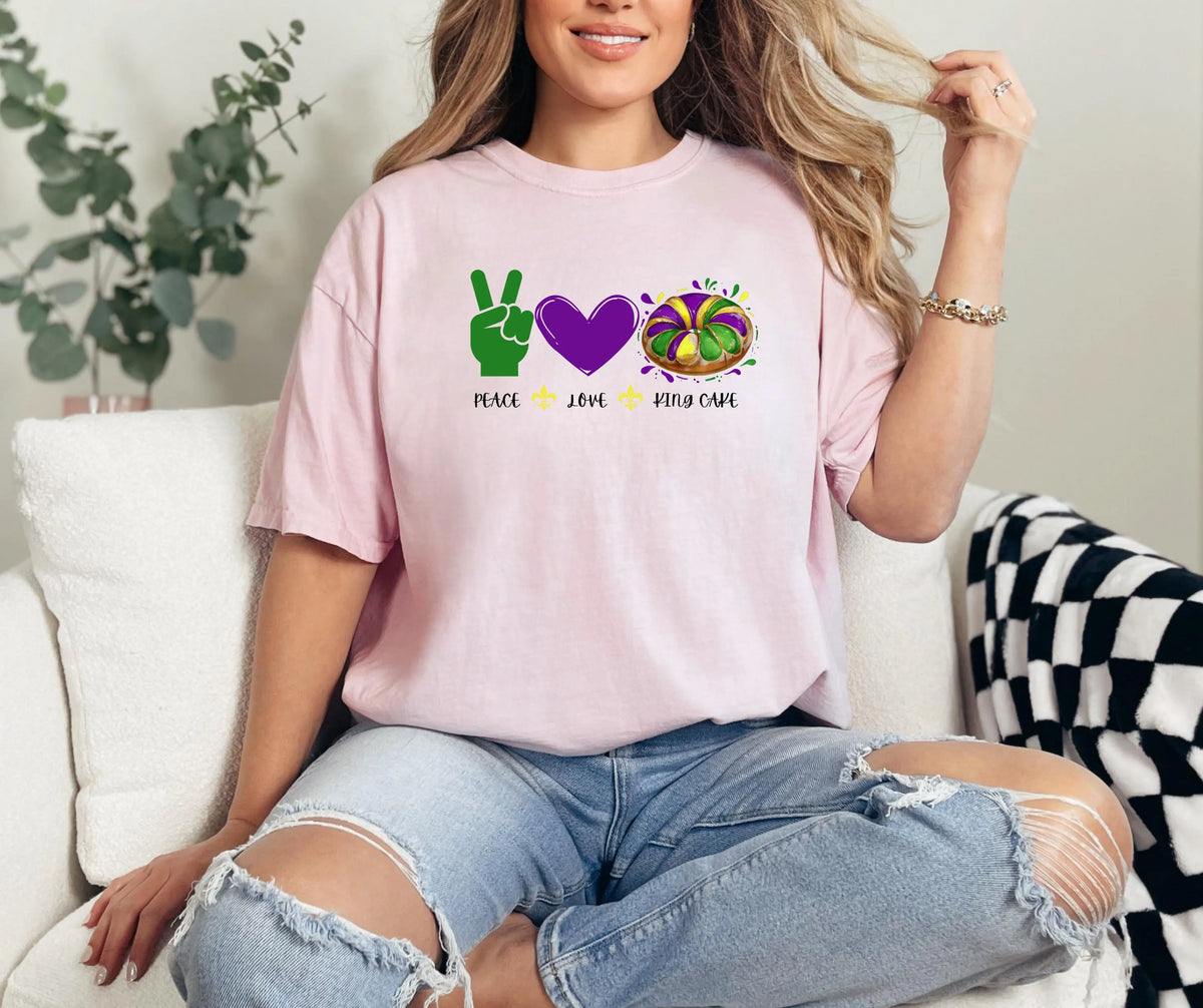 Peace Love King Cake Comfort Colors® Mardi Gras Shirt