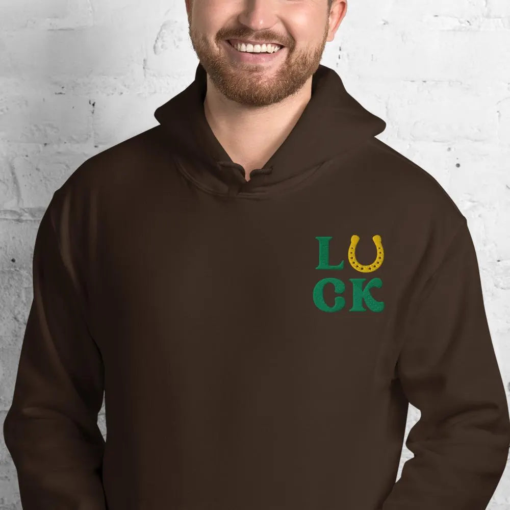 LUCK Horseshoe Embroidered Gildan® 18500 St. Patrick’s Day Hoodie