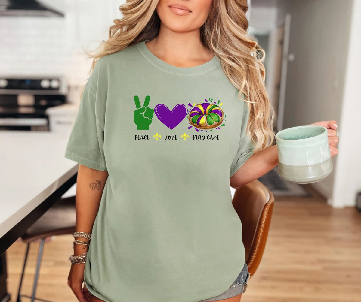 Peace Love King Cake Comfort Colors® Mardi Gras Shirt