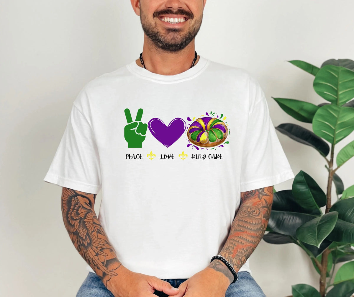 Peace Love King Cake Comfort Colors® Mardi Gras Shirt