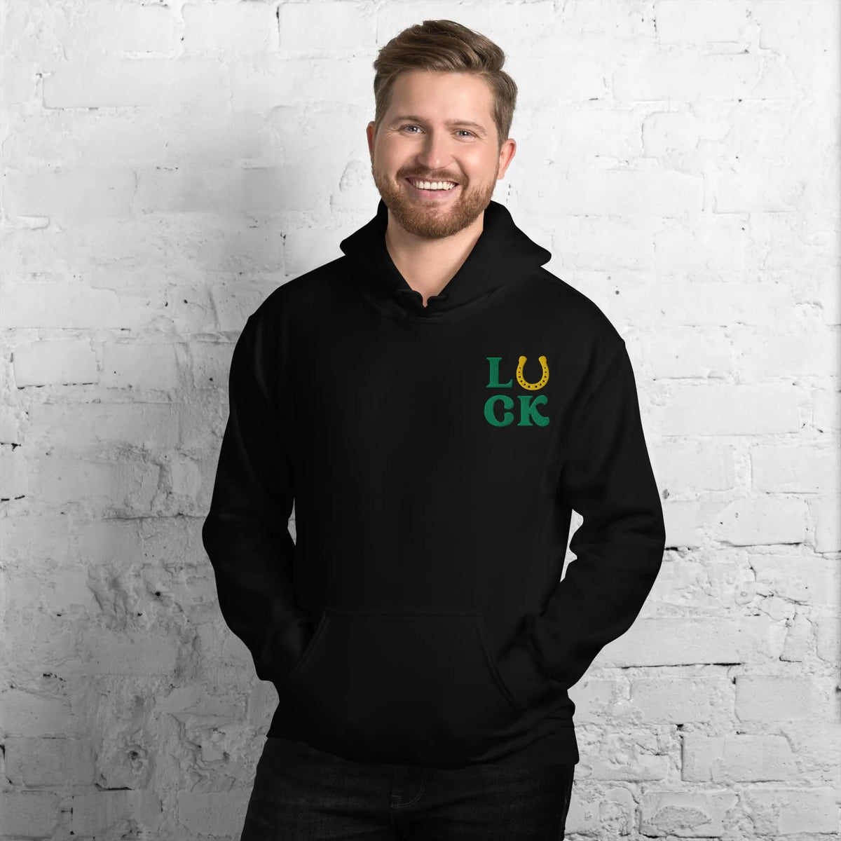LUCK Horseshoe Embroidered Gildan® 18500 St. Patrick’s Day Hoodie