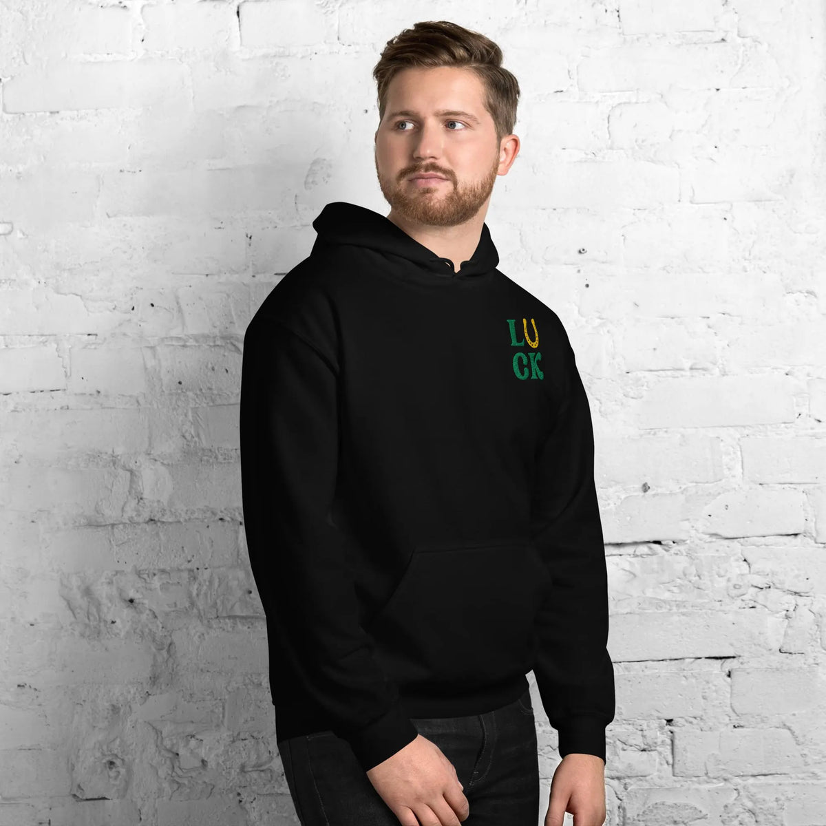 LUCK Horseshoe Embroidered Gildan® 18500 St. Patrick’s Day Hoodie