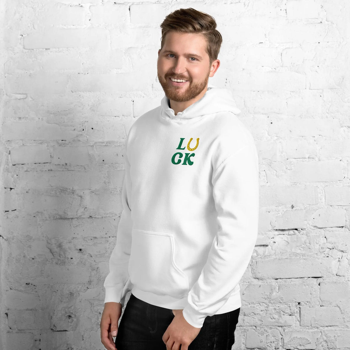 LUCK Horseshoe Embroidered Gildan® 18500 St. Patrick’s Day Hoodie