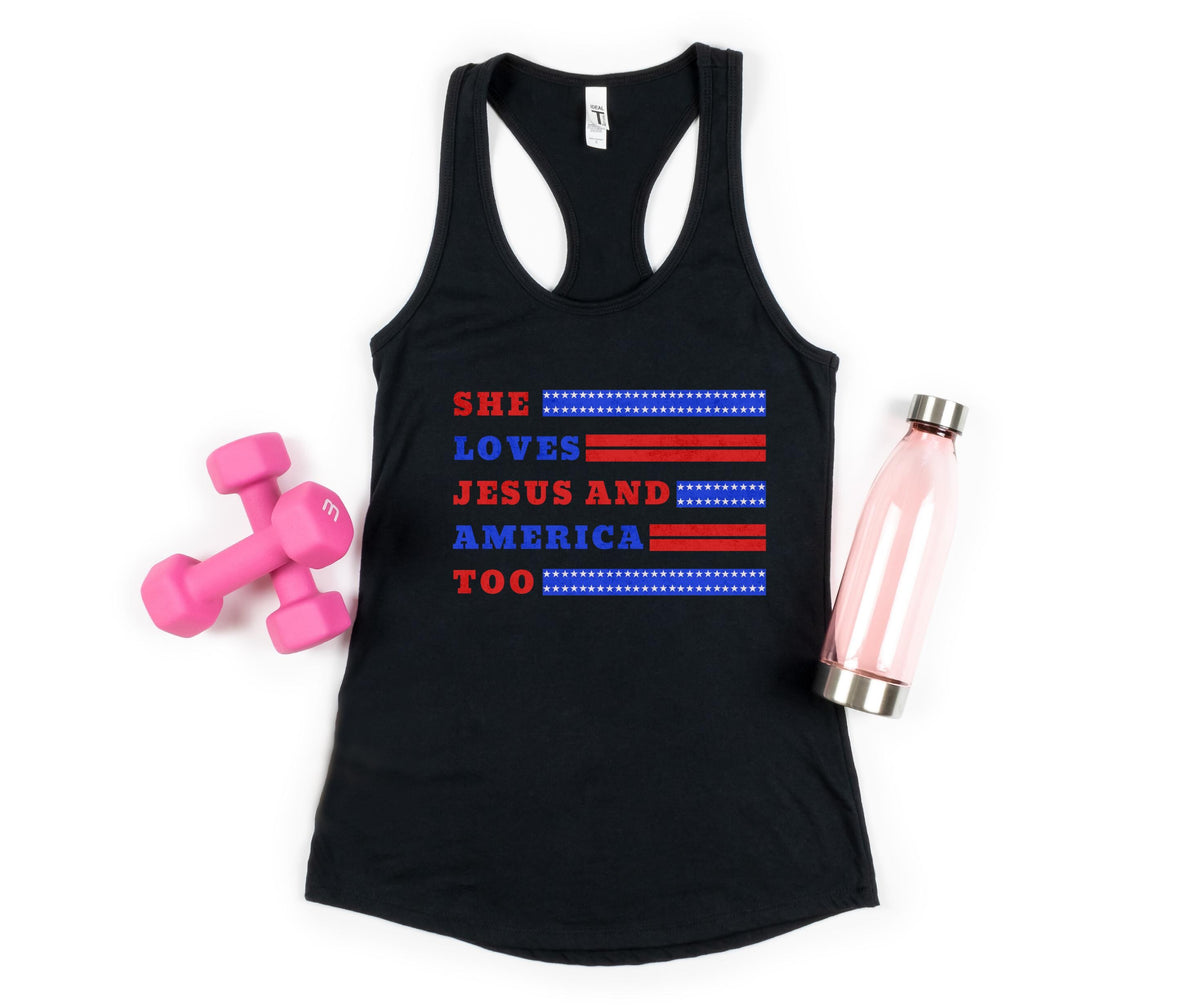 She Loves Jesus and America Too Next Level® Racerback Tank