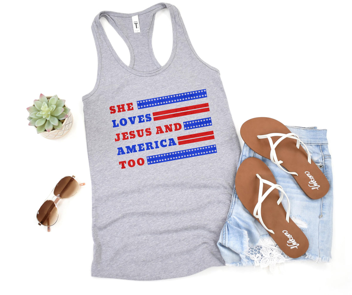 She Loves Jesus and America Too Next Level® Racerback Tank