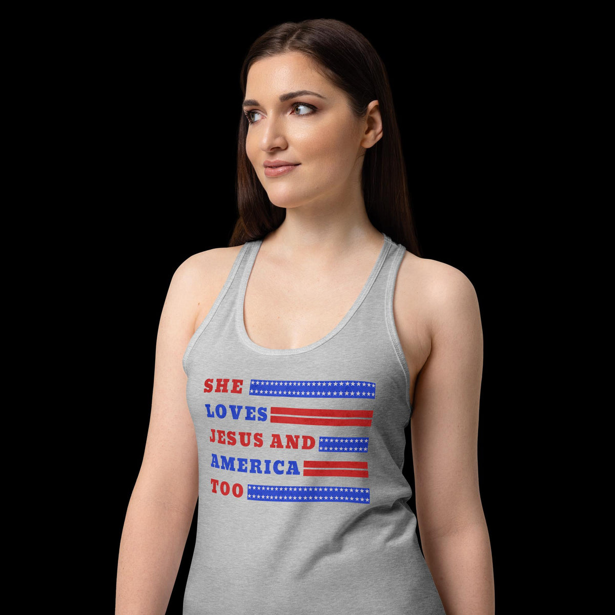 She Loves Jesus and America Too Next Level® Racerback Tank