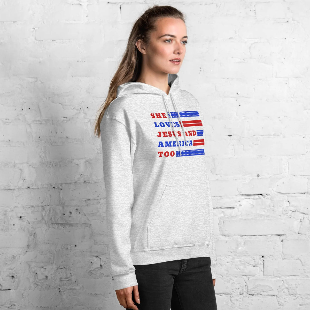 She Loves Jesus and America Too Gildan® 18500 Hoodie