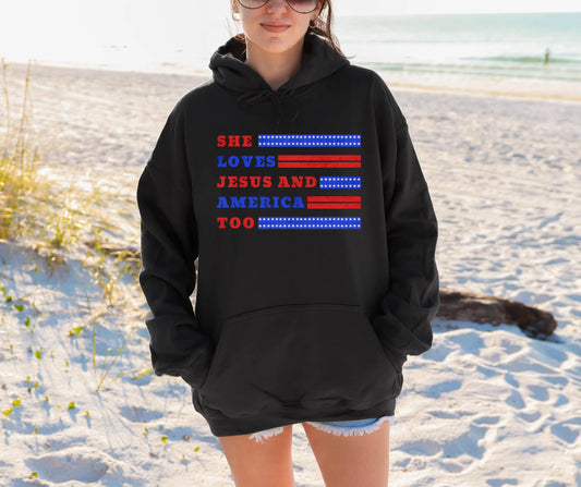 She Loves Jesus and America Too Gildan® 18500 Hoodie