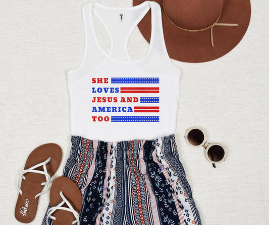She Loves Jesus and America Too Next Level® Racerback Tank