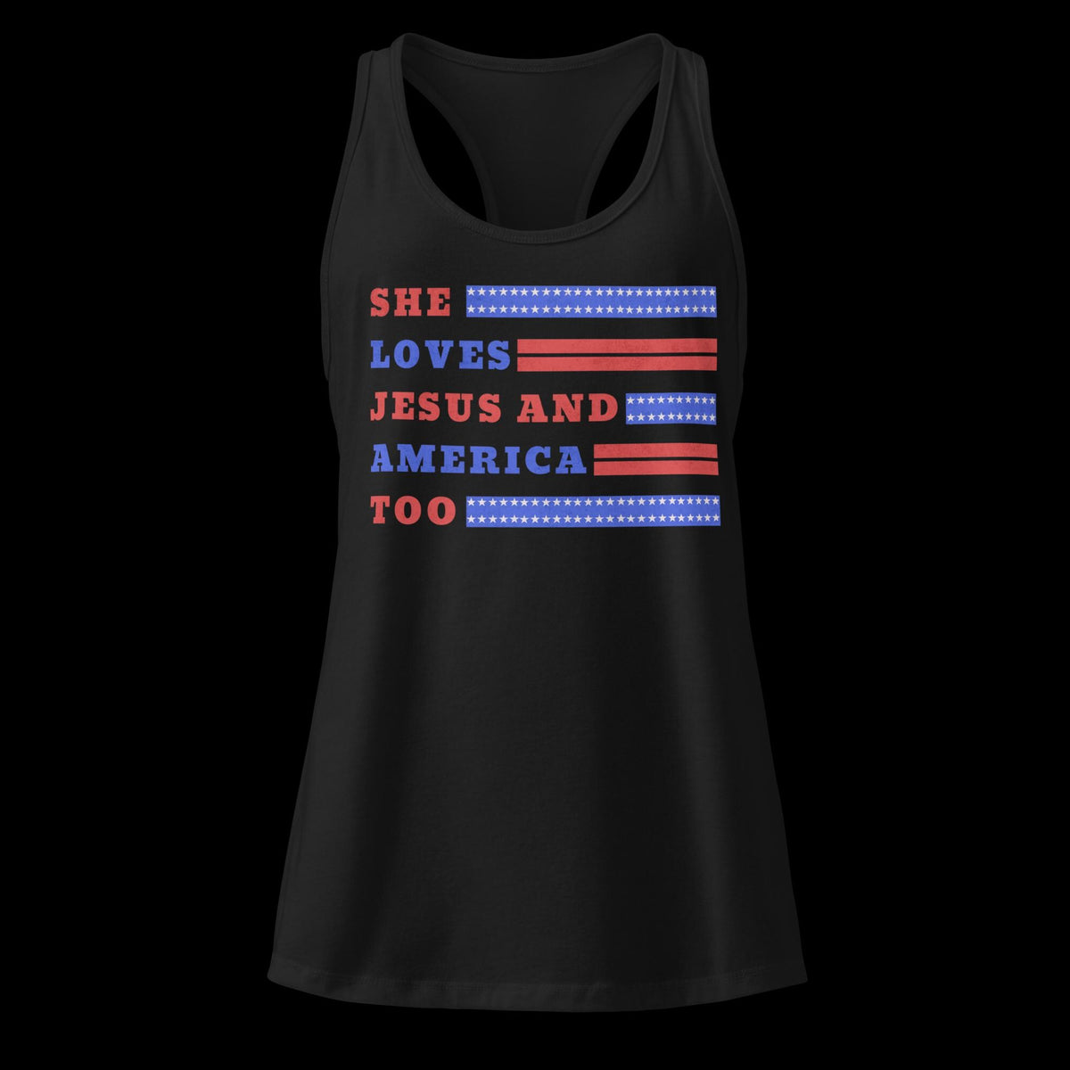 She Loves Jesus and America Too Next Level® Racerback Tank