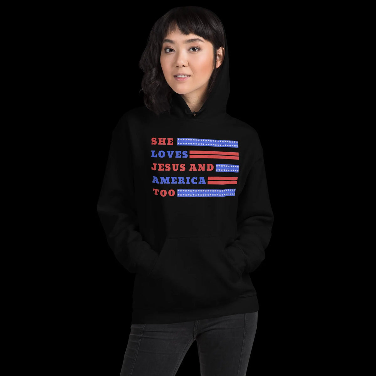 She Loves Jesus and America Too Gildan® 18500 Hoodie