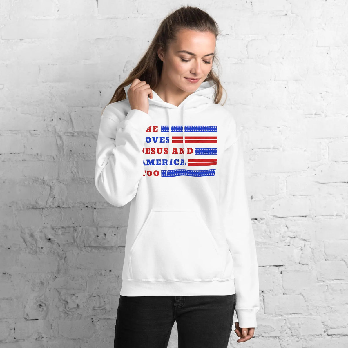 She Loves Jesus and America Too Gildan® 18500 Hoodie