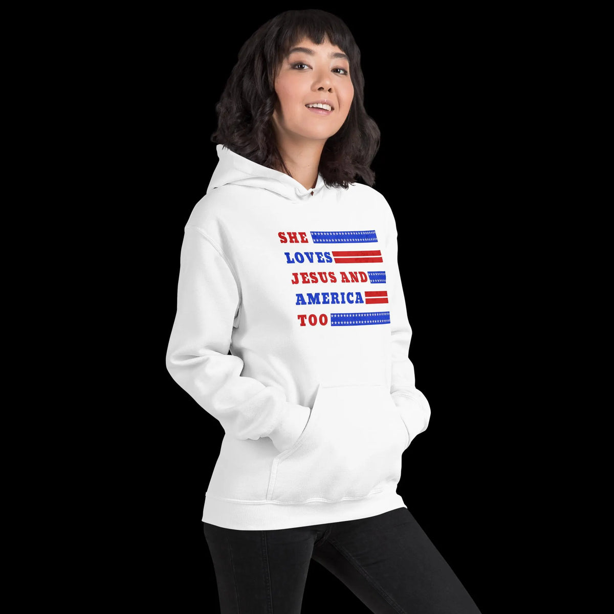 She Loves Jesus and America Too Gildan® 18500 Hoodie