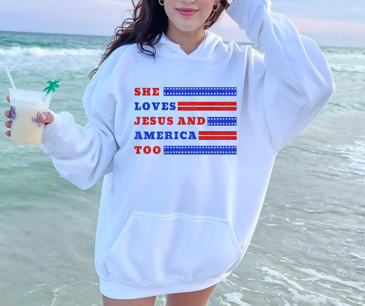 She Loves Jesus and America Too Gildan® 18500 Hoodie