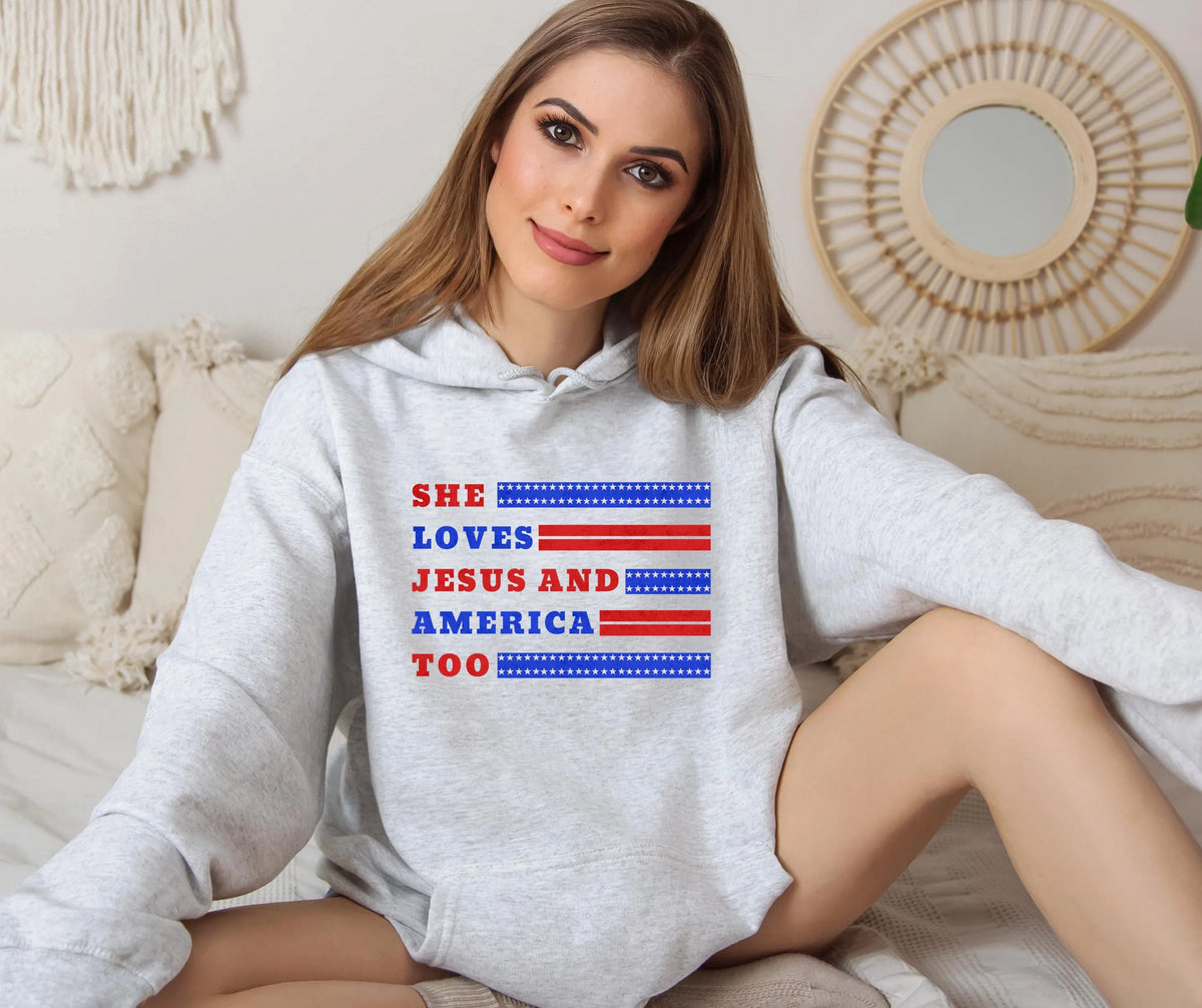 She Loves Jesus and America Too Gildan® 18500 Hoodie