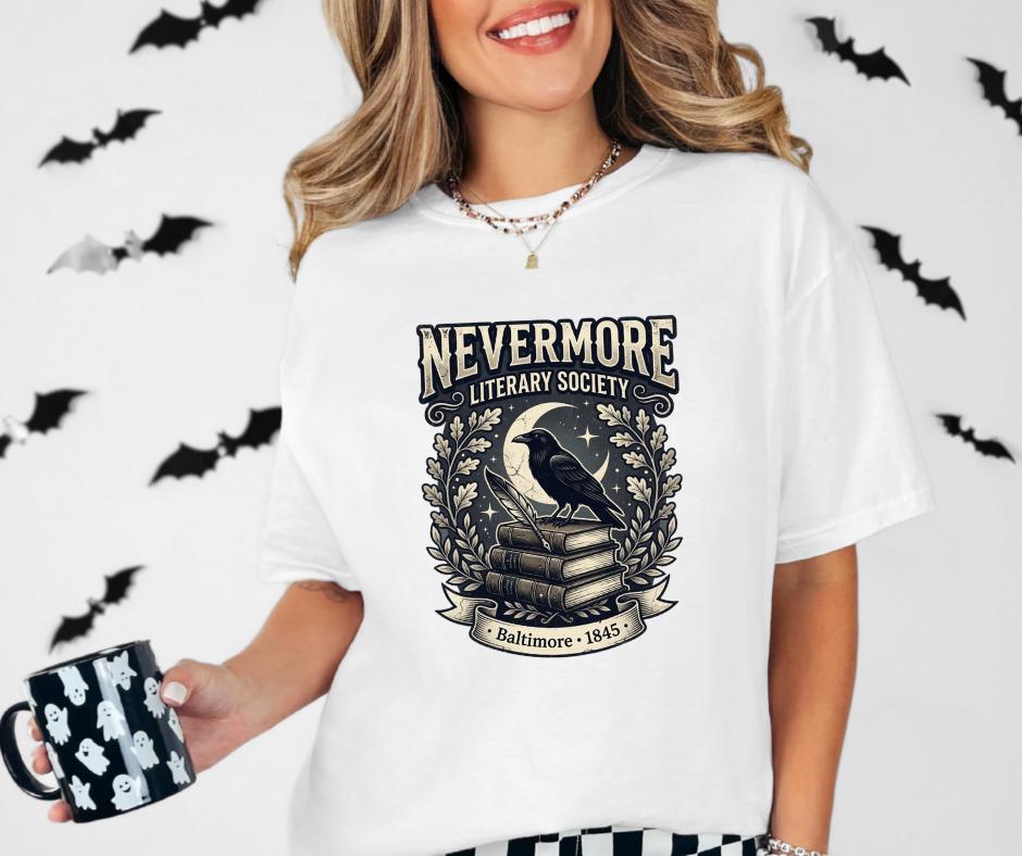 Nevermore Literary Society Raven T-Shirt, Gothic Edgar Allan Poe Bookish Tee