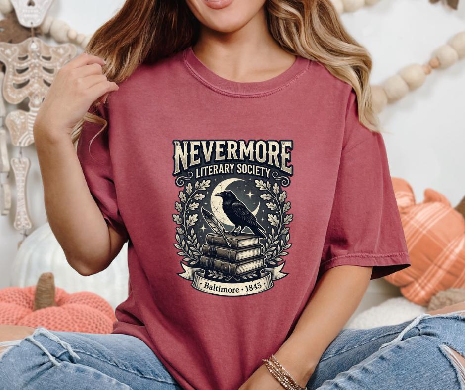 Nevermore Literary Society Raven T-Shirt, Gothic Edgar Allan Poe Bookish Tee