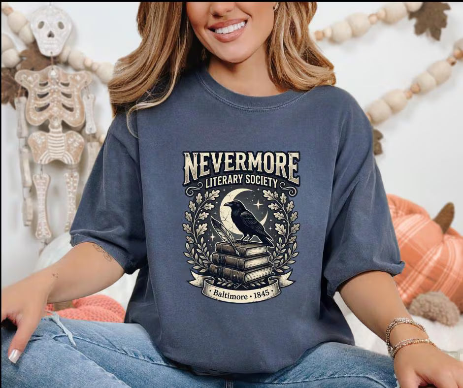 Nevermore Literary Society Raven T-Shirt, Gothic Edgar Allan Poe Bookish Tee