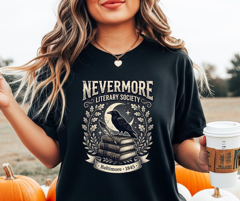 Nevermore Literary Society Raven T-Shirt, Gothic Edgar Allan Poe Bookish Tee
