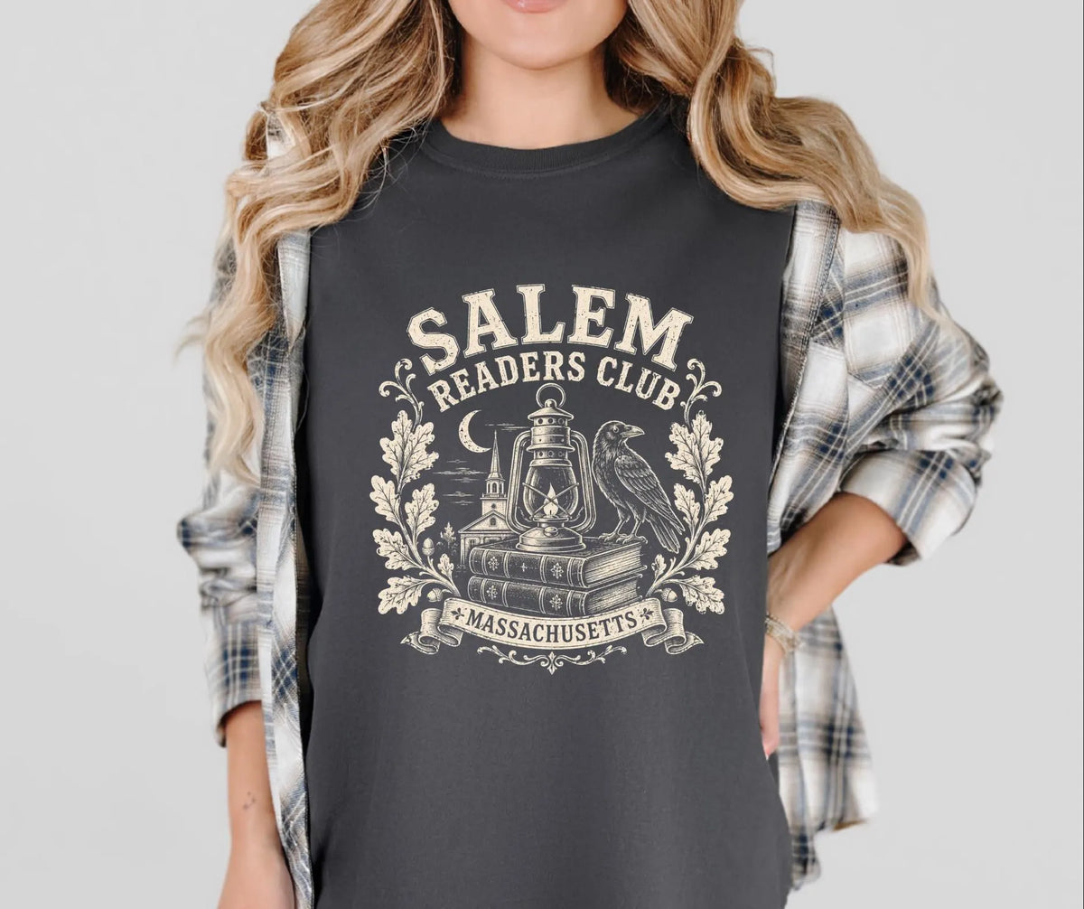 Salem Readers Club Shirt, Gothic Literature, Vintage Raven Lantern Books, Massachusetts Tee
