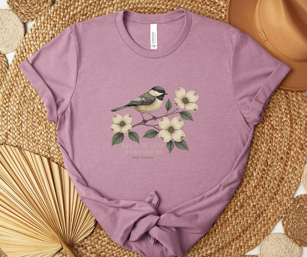 Hope Feathers Literary Bird Shirt, Emily Dickinson Poetry Tee